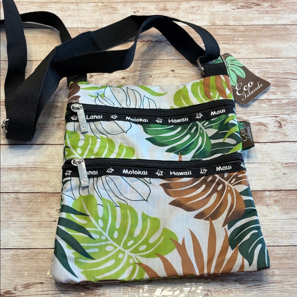 NWT Leaf Print Crossbody Bag - Green and Brown